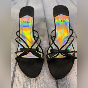 VINTAGE sro Taffy 90s Black Trim Clear Straps Party Wedding Heeled Sandals